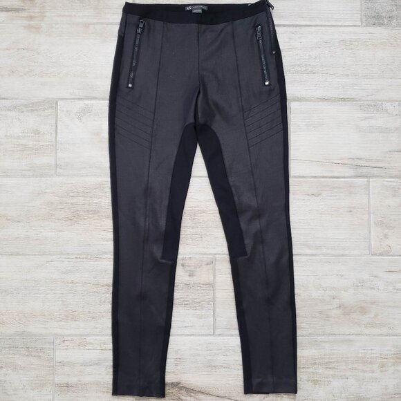 AX Armani Exchange Moto Skinny Pants Women's Low Rise Coated Fabric Panel 2 - Picture 1 of 8